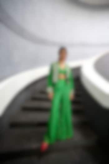 Green Jamawar Flared Pant Set by Chamee and Palak at Pernia's Pop Up Shop