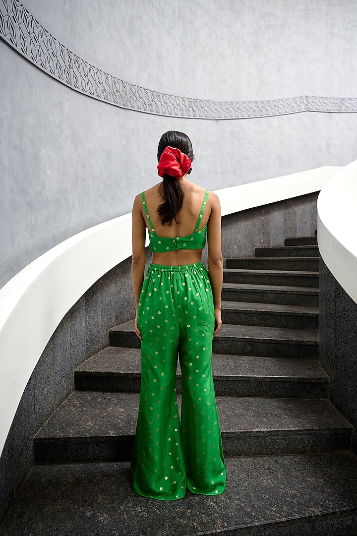 Green Jamawar Flared Pant Set by Chamee and Palak at Pernia's Pop Up Shop