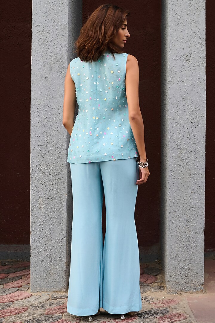 Powder Blue Organza Sequin Embroidered Jacket Set by Chamee and Palak at Pernia's Pop Up Shop