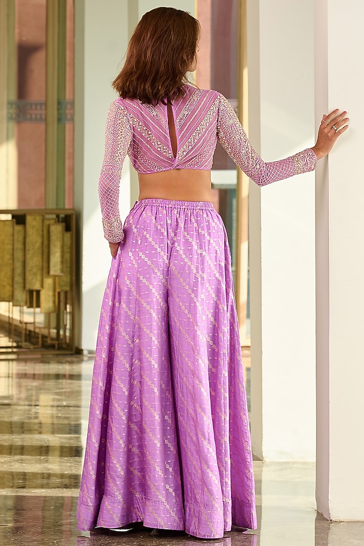 Lavender Jamawar Palazzo Pant Set by Chamee and Palak at Pernia's Pop Up Shop