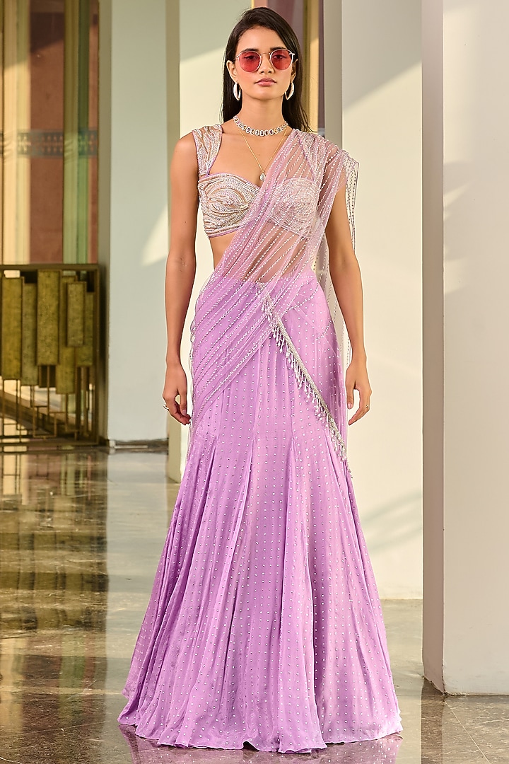 Lavender Georgette & Raw Silk Wedding Lehenga Set by Chamee and Palak at Pernia's Pop Up Shop