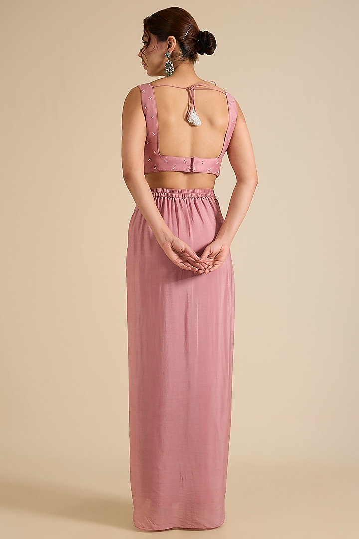 Pink Organza Floral Pearl Embellished Cape Set by Chamee and Palak at Pernia's Pop Up Shop