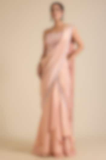 Peach Tissue Embellished Pre-Draped Wedding Saree Set by Chamee and Palak at Pernia's Pop Up Shop