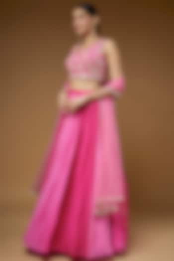 Pink Georgette Printed Shaded Wedding Lehenga Set by Chamee and Palak at Pernia's Pop Up Shop