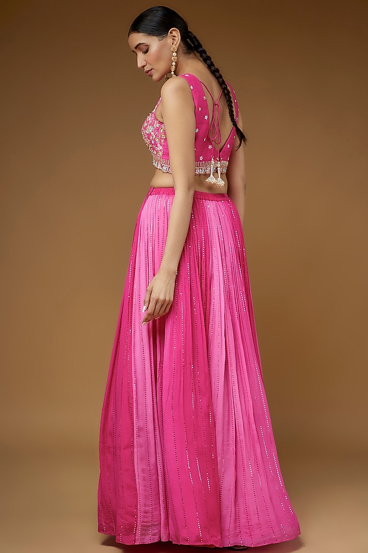 Pink Georgette Printed Shaded Wedding Lehenga Set by Chamee and Palak at Pernia's Pop Up Shop