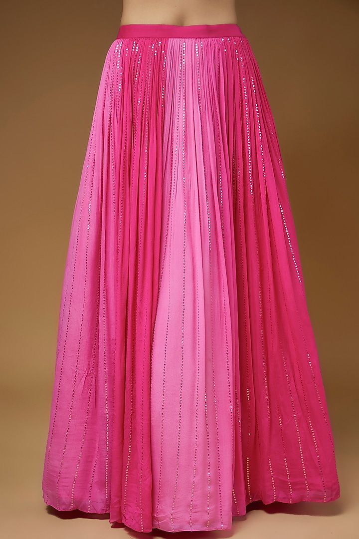 Pink Georgette Printed Shaded Wedding Lehenga Set by Chamee and Palak at Pernia's Pop Up Shop