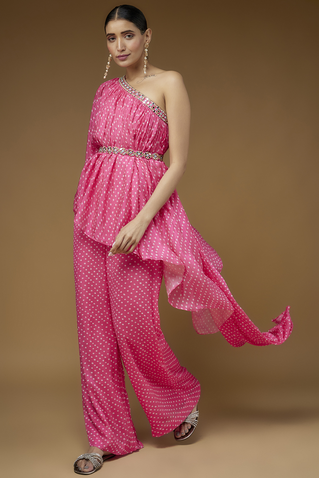 Hot Pink Georgette Printed Tunic Set by Chamee and Palak at Pernia's Pop Up Shop