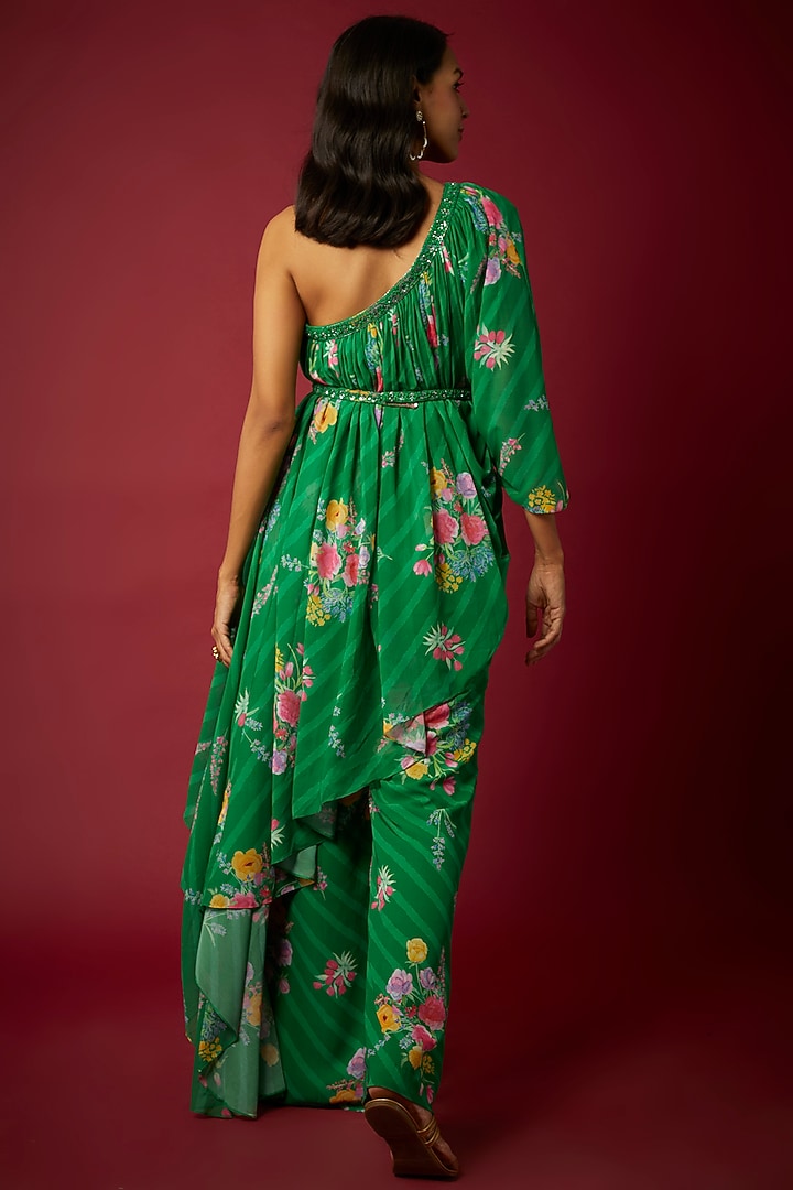 Green Georgette Floral Printed Co-Ord Set by Chamee and Palak at Pernia's Pop Up Shop