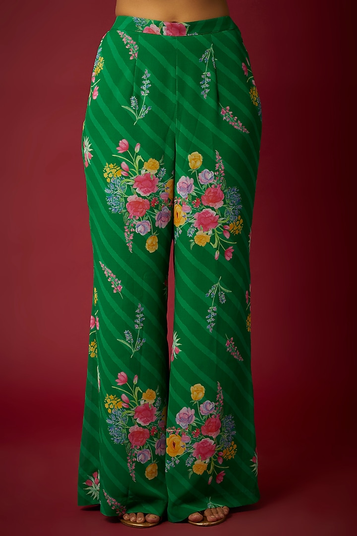 Green Georgette Floral Printed Co-Ord Set by Chamee and Palak at Pernia's Pop Up Shop