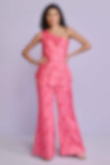 Pink Linen Printed Pant Set by Chamee and Palak
