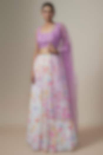 Irene Georgette Floral Printed Ruched Lehenga Set by Chamee and Palak