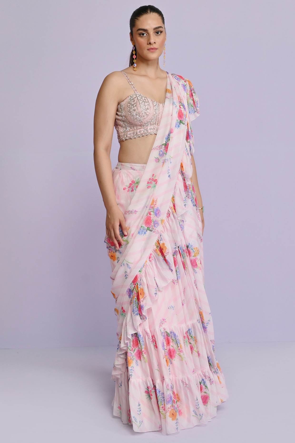 Pernia's Pop-Up Shop - Desi Chic : Lara Dutta Bhupathi glows in a floral  ruffle saree by Mahima Mahajan. . To shop visit  https://www.perniaspopupshop.com/mahima-mahajan-aquamarine-embellished-saree-set-with-petticoat-mmac081910.html  . WhatsApp us now ...