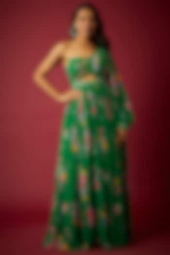 Green Georgette Floral Printed One-Shoulder Gown by Chamee and Palak