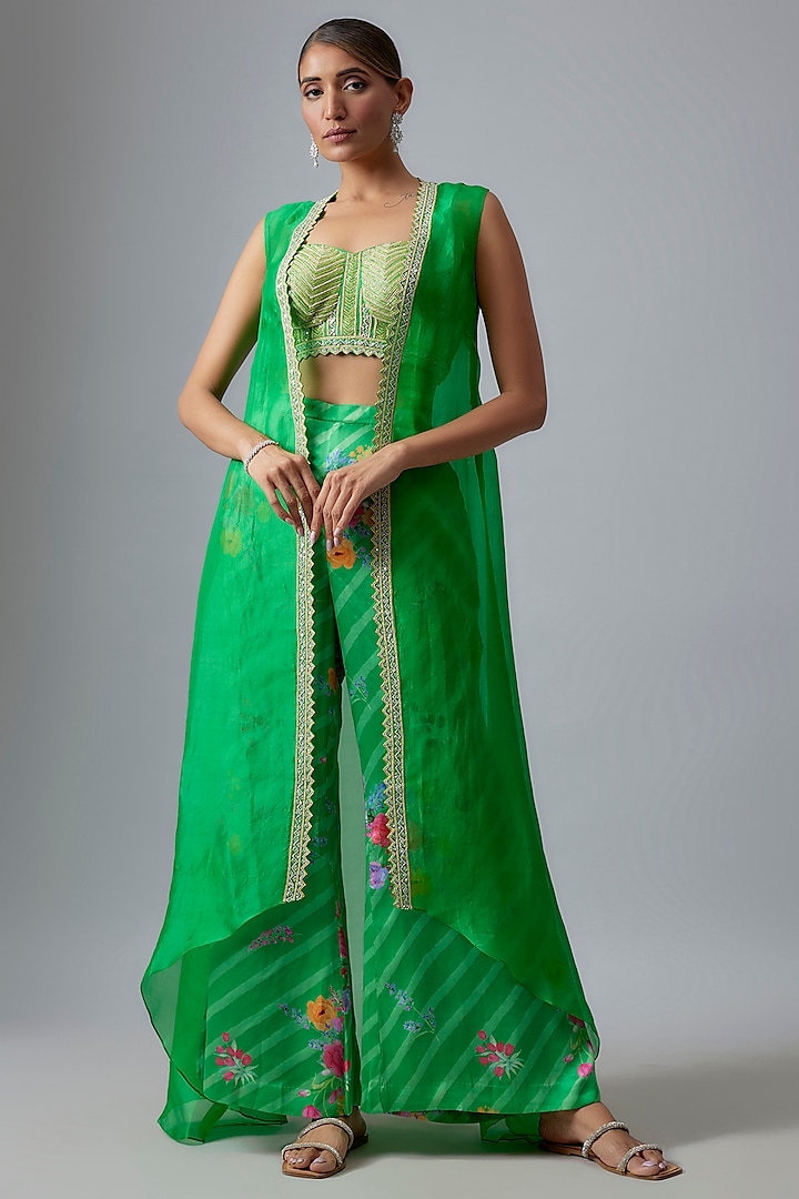 Green Organza Sequins Embroidered Jacket Set by Chamee and Palak at Pernia's Pop Up Shop