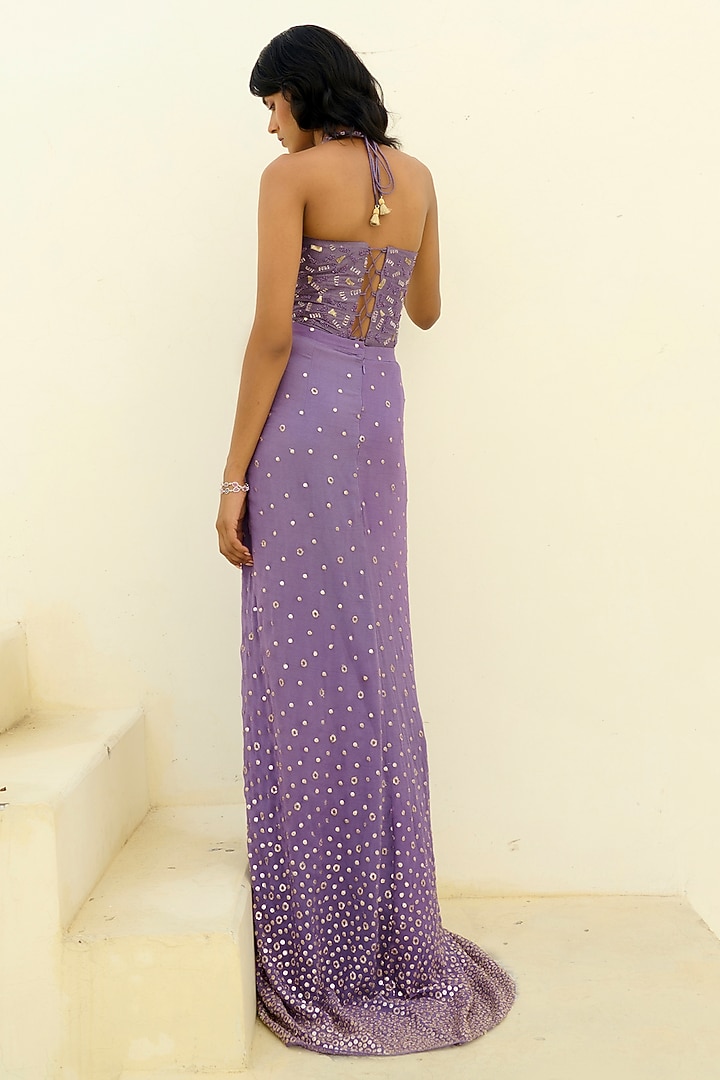 Purple Raw Silk & Georgette Embellished Skirt Set by Chamee and Palak at Pernia's Pop Up Shop