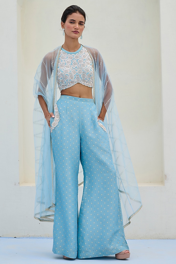 Blue Tulle Cape Set by Chamee and Palak at Pernia's Pop Up Shop