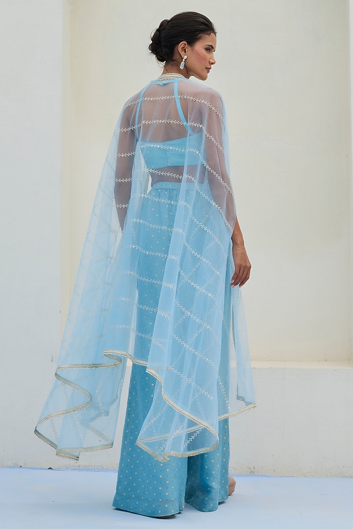 Blue Tulle Cape Set by Chamee and Palak at Pernia's Pop Up Shop