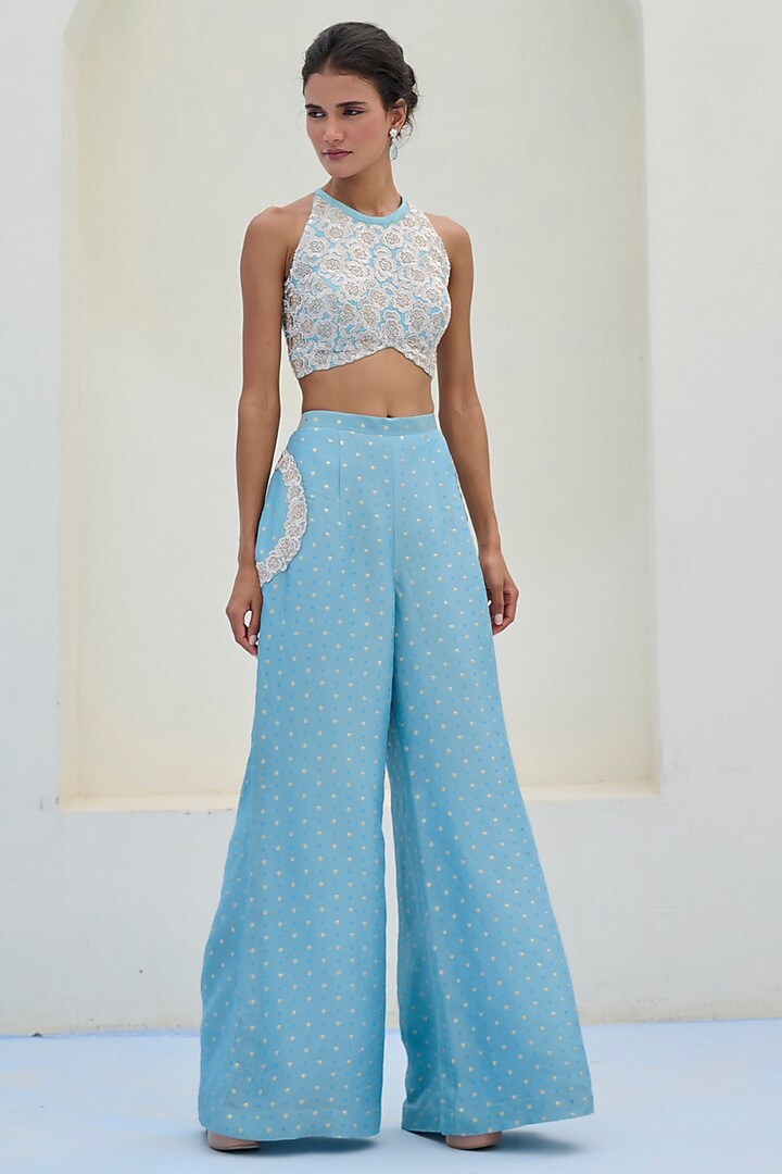 Blue Tulle Cape Set by Chamee and Palak at Pernia's Pop Up Shop