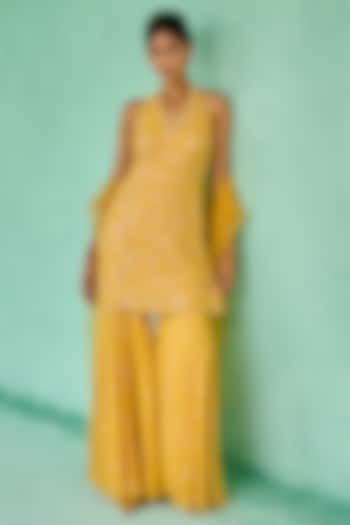 Yellow Georgette Sequins Embellished Wedding Sharara Set by Chamee and Palak at Pernia's Pop Up Shop