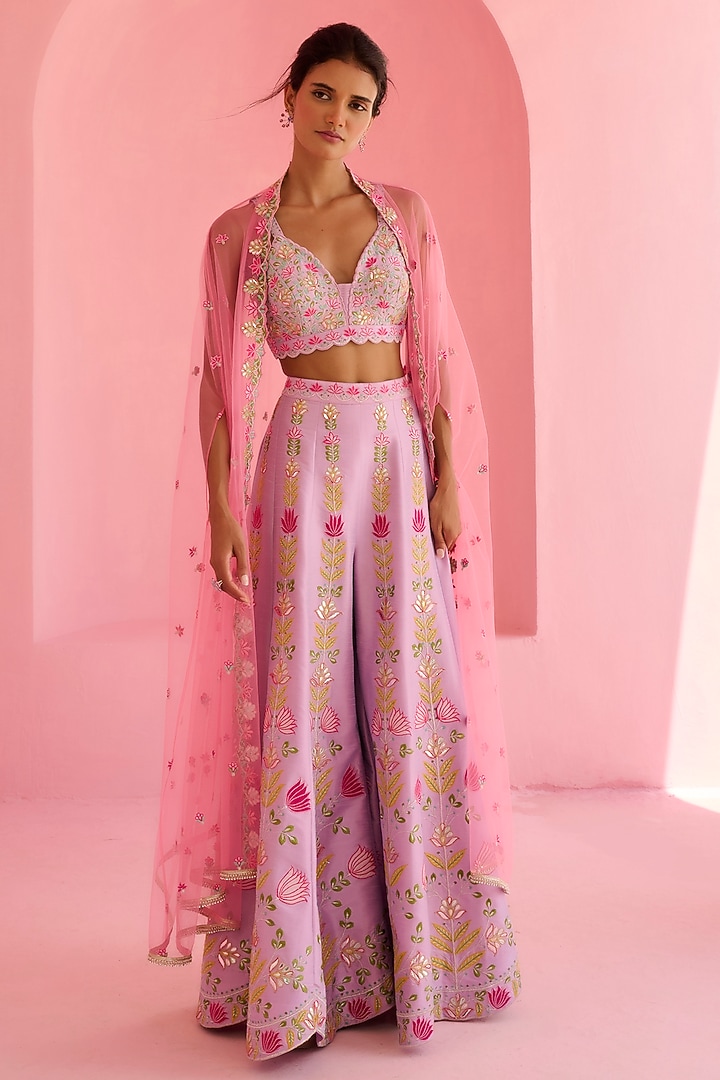 Pink Tulle Embellished Cape Set by Chamee and Palak at Pernia's Pop Up Shop