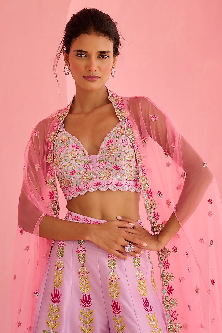 Pink Tulle Embellished Cape Set by Chamee and Palak at Pernia's Pop Up Shop
