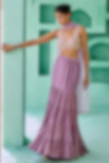Dusty Purple Tissue Silk Frilled Skirt Set by Chamee and Palak at Pernia's Pop Up Shop