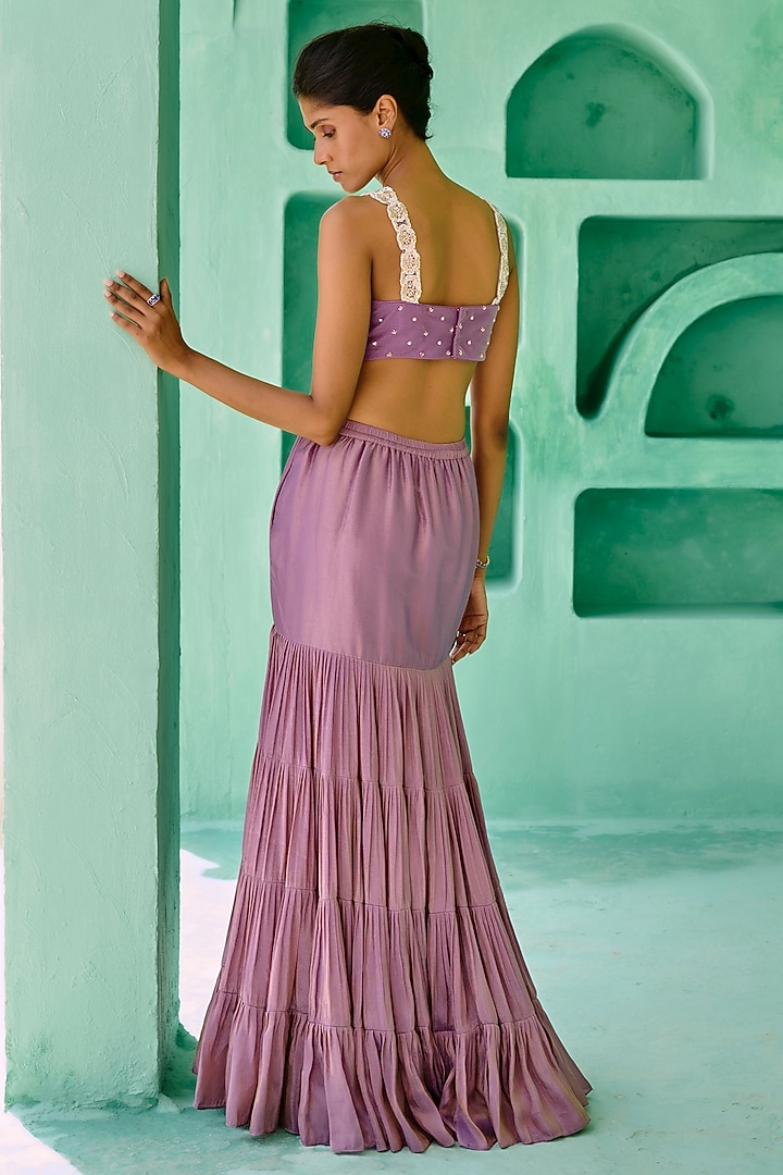 Dusty Purple Tissue Silk Frilled Skirt Set by Chamee and Palak at Pernia's Pop Up Shop