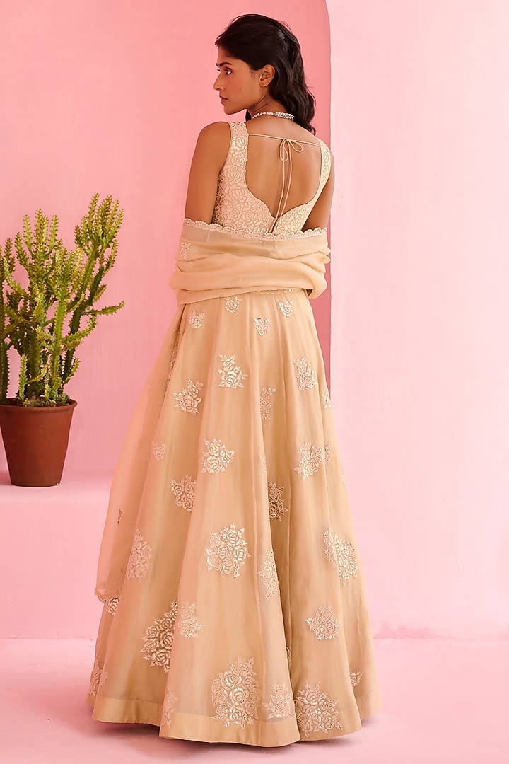 Beige Organza Embellished Wedding Lehenga Set by Chamee and Palak at Pernia's Pop Up Shop