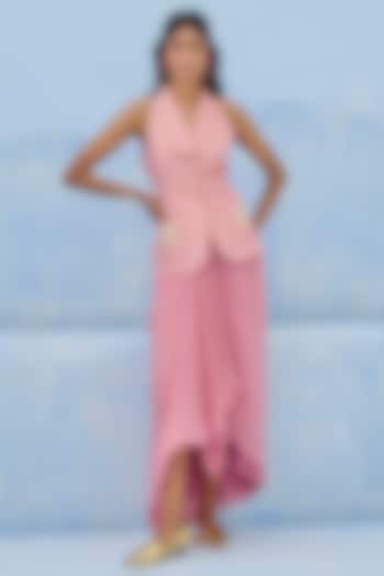 Pink Crepe Draped Skirt Set by Chamee and Palak at Pernia's Pop Up Shop
