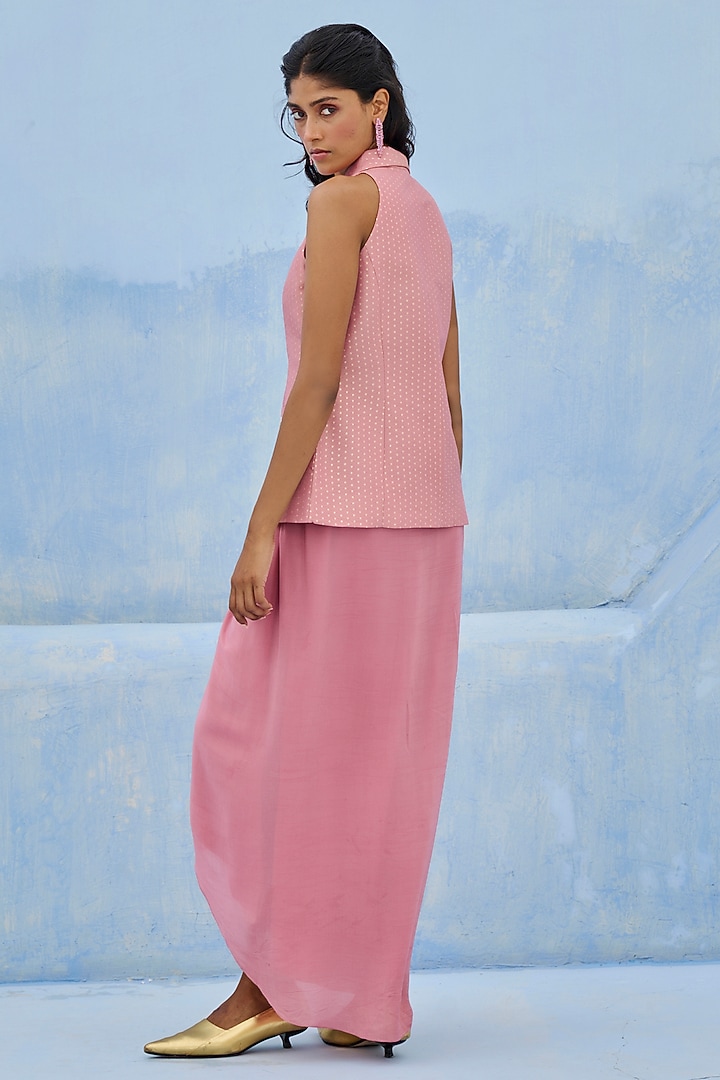 Pink Crepe Draped Skirt Set by Chamee and Palak at Pernia's Pop Up Shop