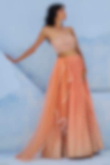 Coral Raw Silk & Georgette Sequins Embellished Wedding Lehenga Set by Chamee and Palak at Pernia's Pop Up Shop