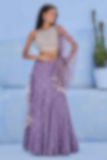 Purple Raw Silk & Georgette Sequins Embellished Wedding Lehenga Set by Chamee and Palak at Pernia's Pop Up Shop