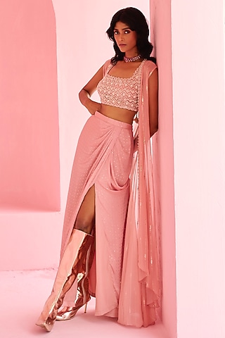 Pink Georgette Embellished Jacket Set by Chamee and Palak
