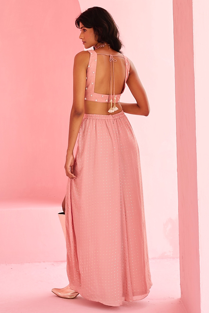Pink Georgette Embellished Jacket Set by Chamee and Palak at Pernia's Pop Up Shop