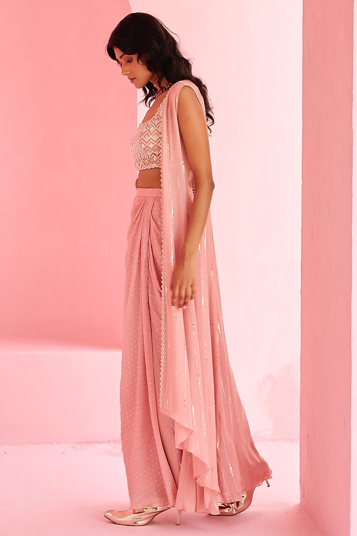 Pink Georgette Embellished Jacket Set by Chamee and Palak at Pernia's Pop Up Shop
