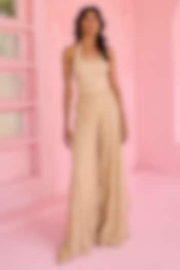 Beige & Blush Pink Crepe Embellished Flared Pant Set by Chamee and Palak at Pernia's Pop Up Shop