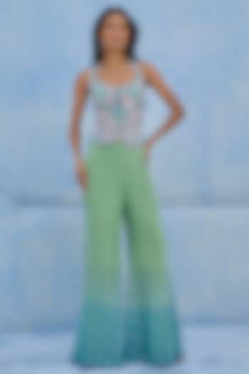 Blue & Green Raw Silk Sequins Embellished Pant Set by Chamee and Palak at Pernia's Pop Up Shop