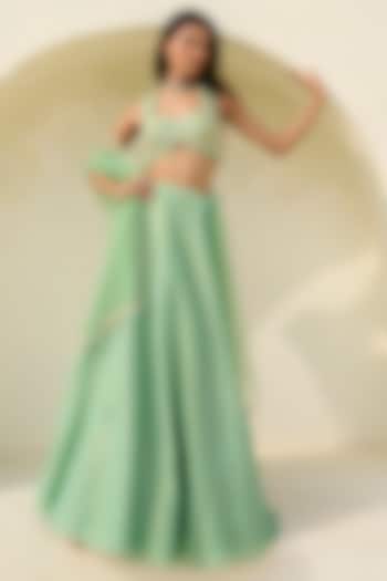 Green Tissue Brocade Woven Wedding Lehenga Set by Chamee and Palak at Pernia's Pop Up Shop