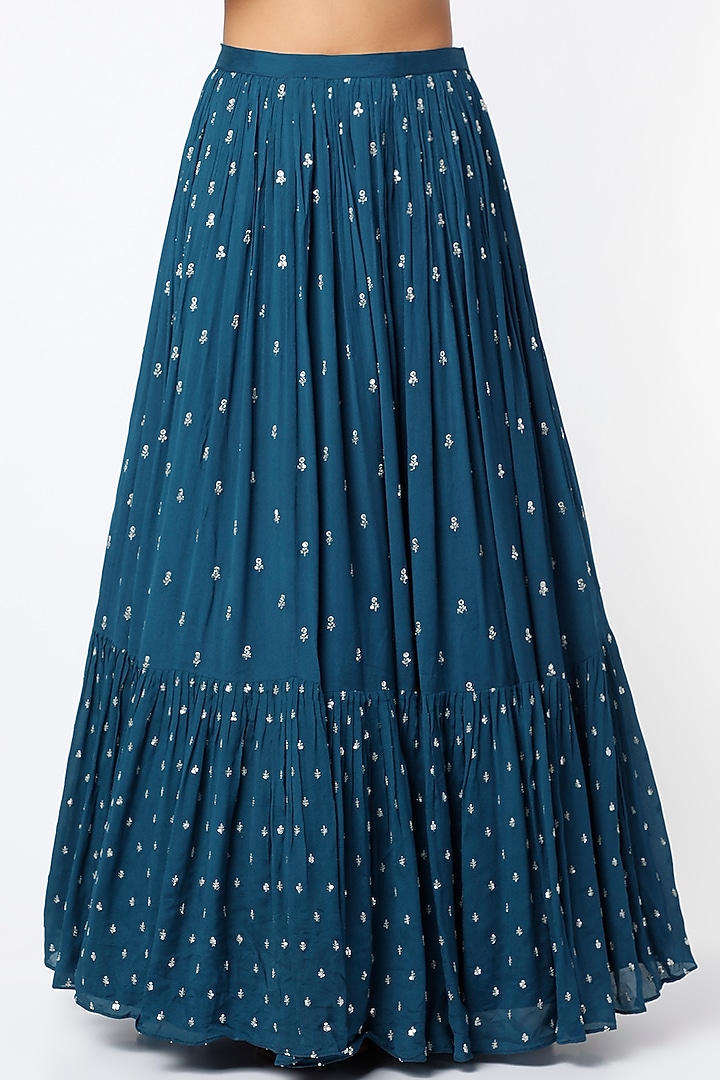 Cobalt Blue Blended Georgette Embroidered Wedding Lehenga Set by Chamee and Palak at Pernia's Pop Up Shop