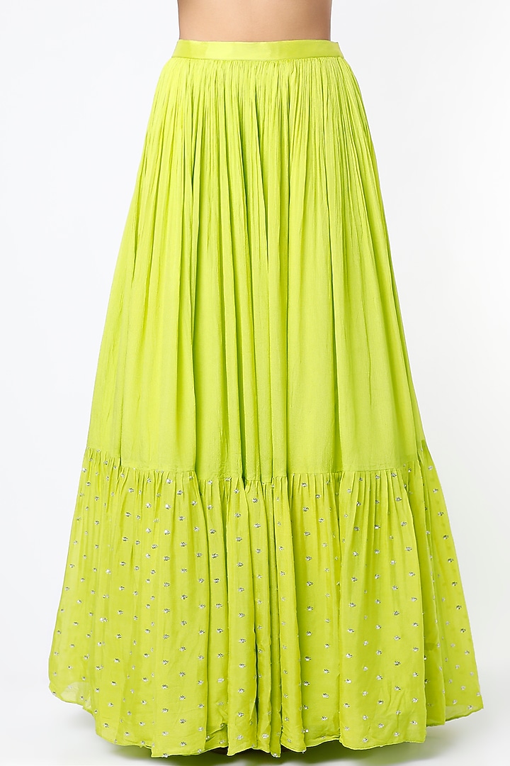 Lime Green Blended Georgette Embellished Wedding Lehenga Set by Chamee and Palak at Pernia's Pop Up Shop