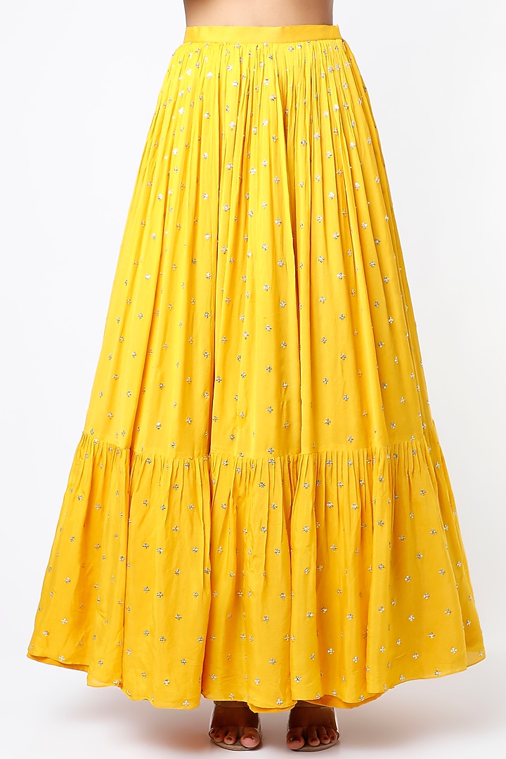 Yellow Blended Georgette Embroidered Wedding Lehenga Set by Chamee and Palak at Pernia's Pop Up Shop
