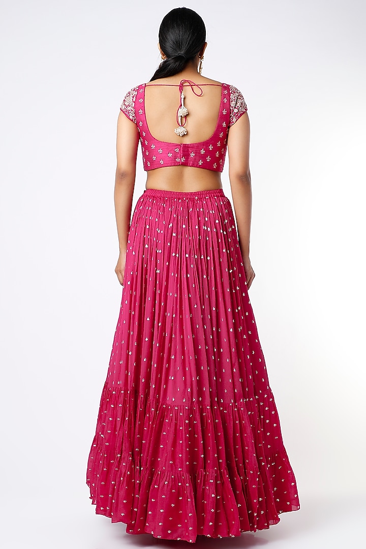 Fuchsia Blended Georgette Embroidered Wedding Lehenga Set by Chamee and Palak at Pernia's Pop Up Shop