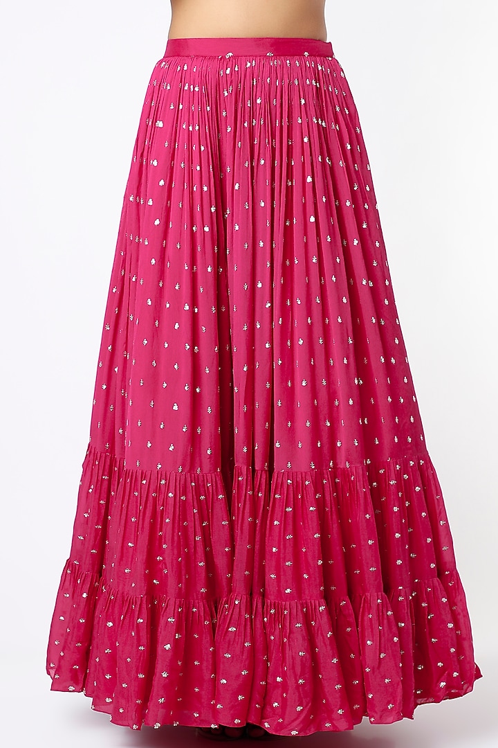 Fuchsia Blended Georgette Embroidered Wedding Lehenga Set by Chamee and Palak at Pernia's Pop Up Shop