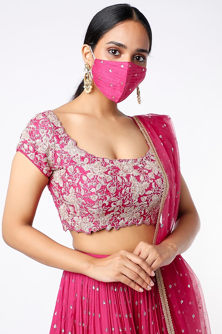 Fuchsia Blended Georgette Embroidered Wedding Lehenga Set by Chamee and Palak at Pernia's Pop Up Shop