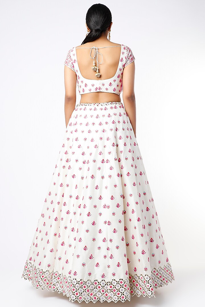 Ivory Dupion Silk Embroidered Wedding Lehenga Set by Chamee and Palak at Pernia's Pop Up Shop