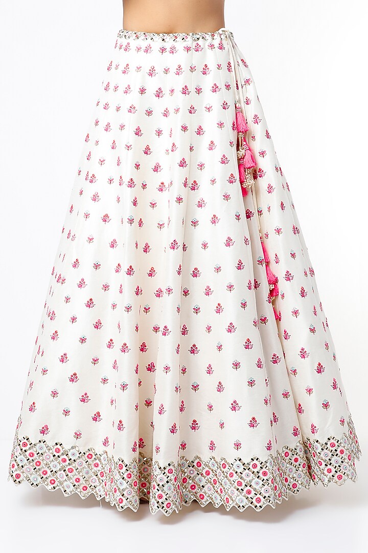 Ivory Dupion Silk Embroidered Wedding Lehenga Set by Chamee and Palak at Pernia's Pop Up Shop