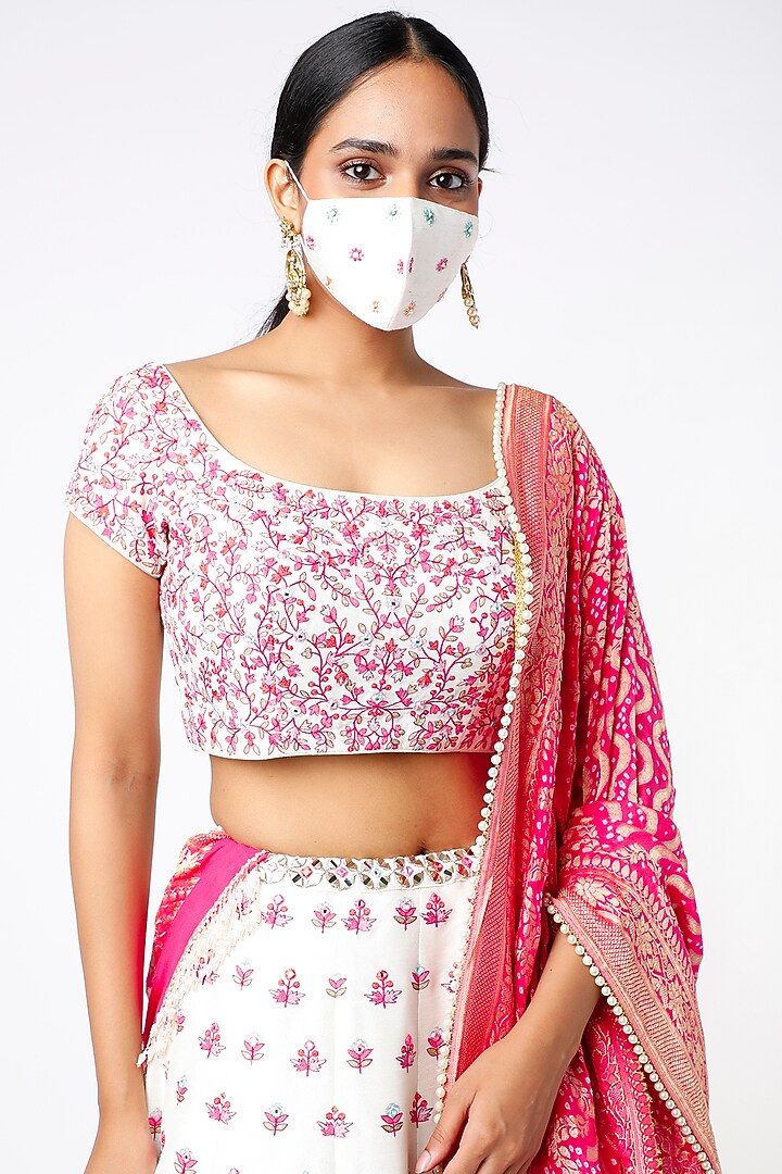 Ivory Dupion Silk Embroidered Wedding Lehenga Set by Chamee and Palak at Pernia's Pop Up Shop