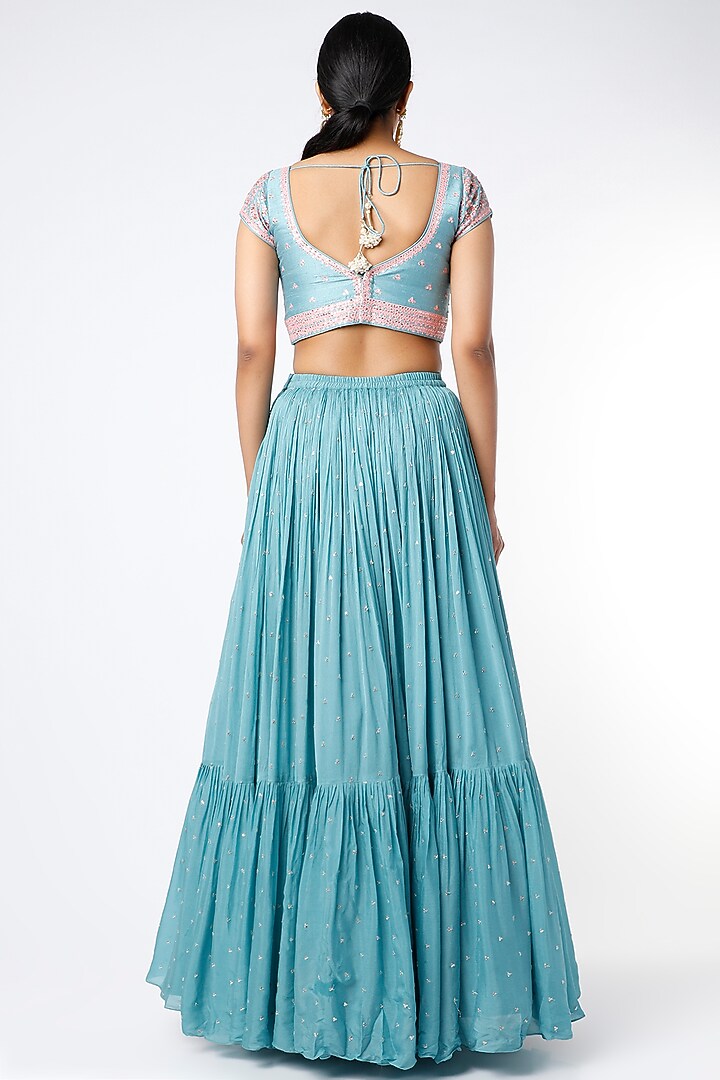Sky Blue Embroidered Wedding Lehenga Set by Chamee and Palak at Pernia's Pop Up Shop