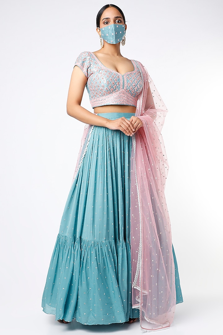 Sky Blue Embroidered Wedding Lehenga Set by Chamee and Palak at Pernia's Pop Up Shop