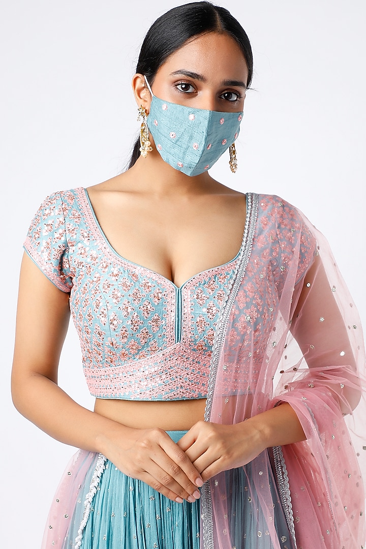 Sky Blue Embroidered Wedding Lehenga Set by Chamee and Palak at Pernia's Pop Up Shop